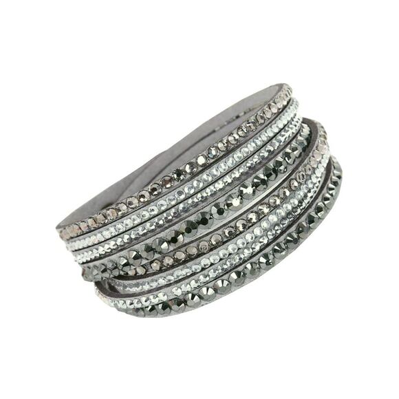 Gray Multi Strap Rhinestone Snap Bracelet - Picture 2 of 6